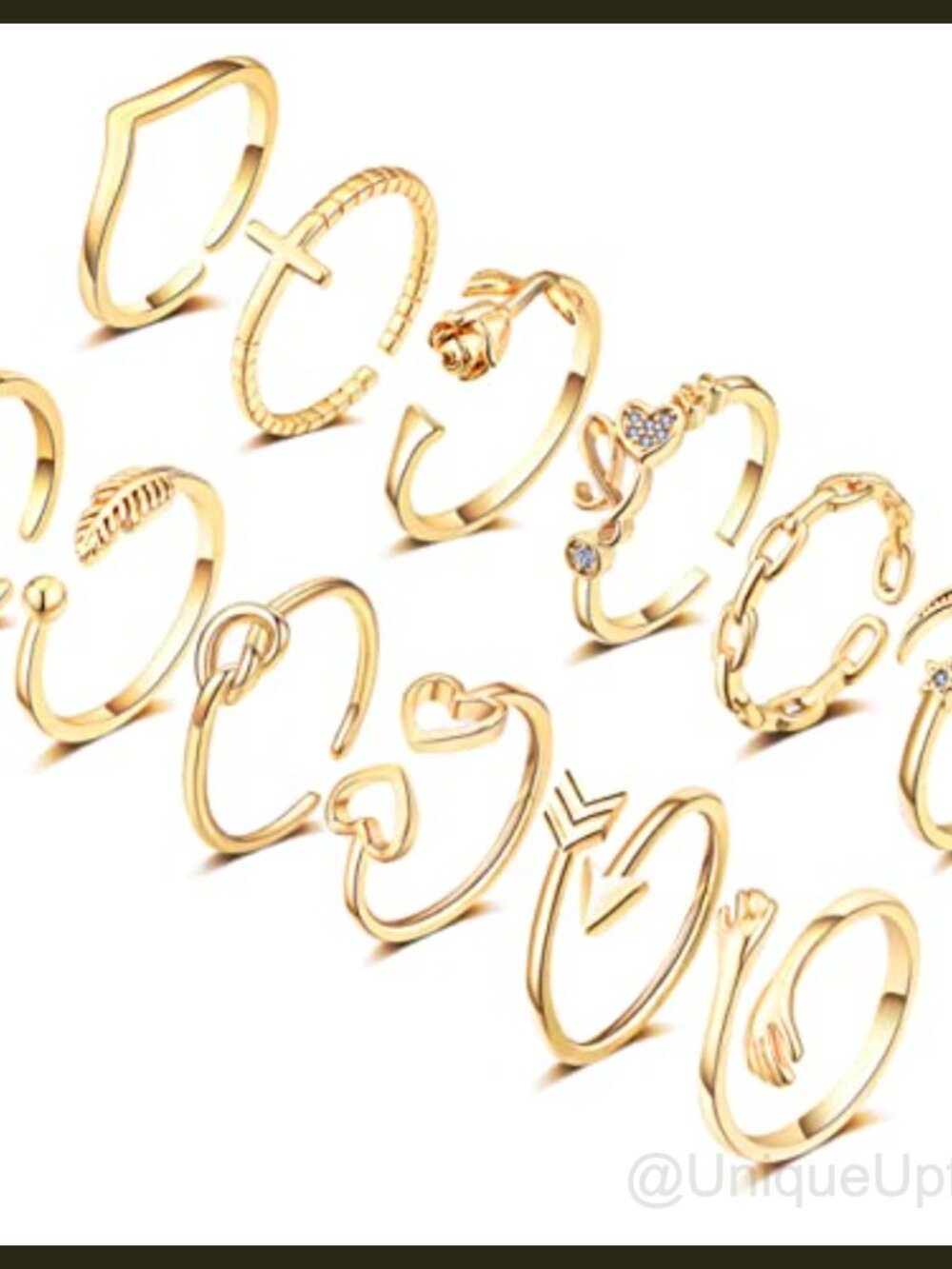 12Pc Adjustable Stackable Rings Set Copper Cubic Zirconia